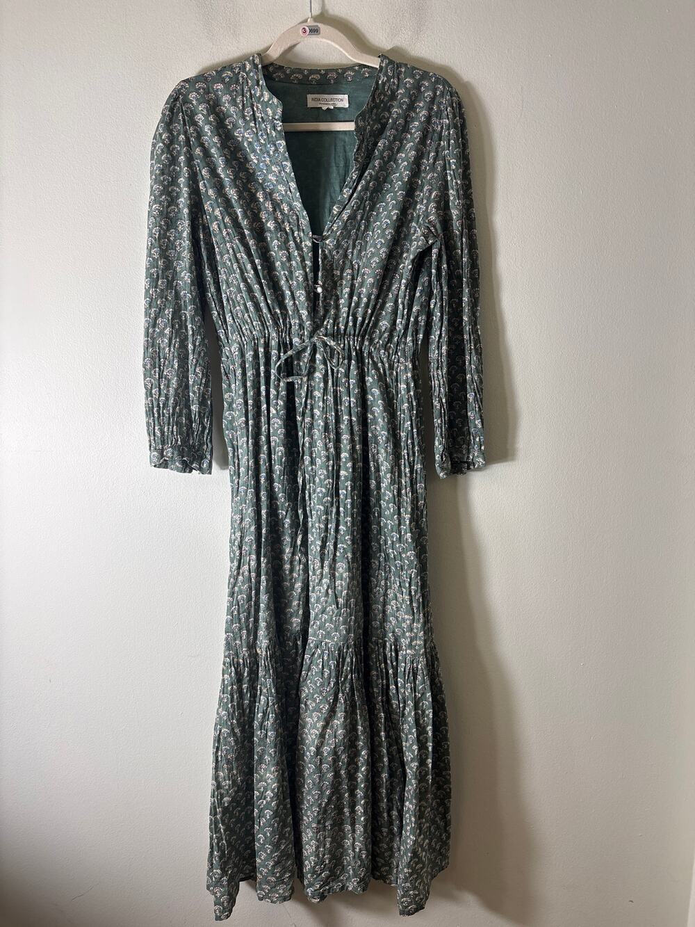 India Collection Green Long Sleeve Cotton Maxi Dress Sz M
